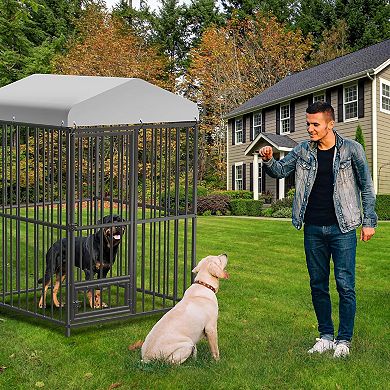 IDEALHOUSE 4x4 FT Outdoor Dog Kennel with Waterproof Cover