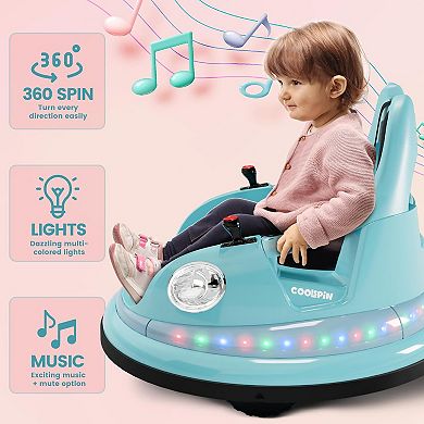 12V Kids Bumper Car with 360 Degree Spin, Remote Control, 2-Speed, Music & LED Lights for Kids