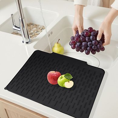 1Pc Silicone Dish Drying Mat, Easy Clean Slope Design Kitchen Mat 22.8*17.7*0.4 in