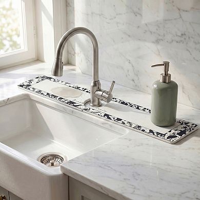 1Pc Faucet Mat for Kitchen Sink Splash Guard, Floral Kitchen Sink Mat 23.6*3.9 in