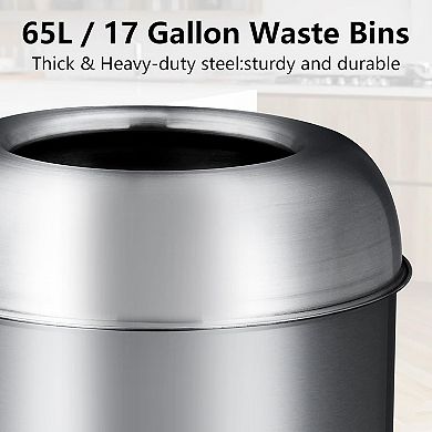 Heavy-Duty 65L Stainless Trash Can, Fingerprint-Resistant for Kitchen Office Restaurant