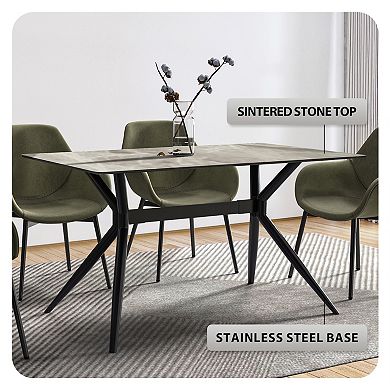 Leisuremod Elega Series 55" Dining Table with Black Stainless Steel Legs and Sintered Stone Top