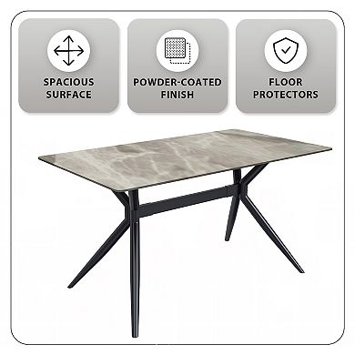 Leisuremod Elega Series 55" Dining Table with Black Stainless Steel Legs and Sintered Stone Top