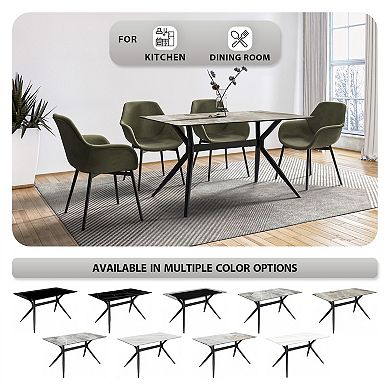 Leisuremod Elega Series 55" Dining Table with Black Stainless Steel Legs and Sintered Stone Top