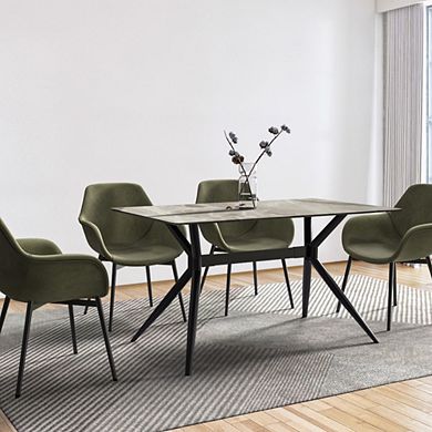 Leisuremod Elega Series 55" Dining Table with Black Stainless Steel Legs and Sintered Stone Top