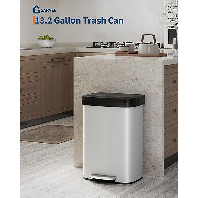 13 gal Rustproof Step-On Kitchen Trash Can with Lid, Soft-Close & Liner Rim