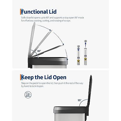 13 gal Rustproof Step-On Kitchen Trash Can with Lid, Soft-Close & Liner Rim