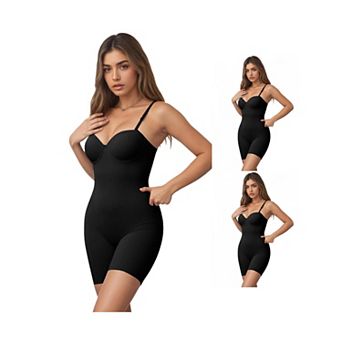 3 Packs Women's Strapless Shapewear Tummy Control Bodysuit Mid Thigh Full Body Shaper Built-In Bra