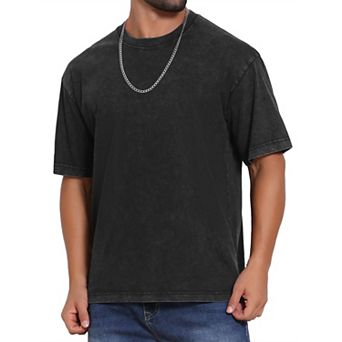 Men's Retro Distressed T-Shirt Crew Neck Short Sleeve Solid T-Shirts