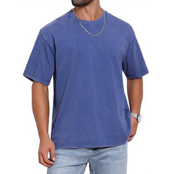Men's Retro Distressed T-Shirt Crew Neck Short Sleeve Solid T-Shirts