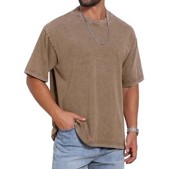 Men's Retro Distressed T-Shirt Crew Neck Short Sleeve Solid T-Shirts