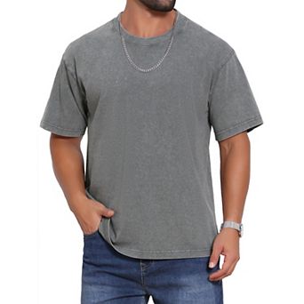 Men's Retro Distressed T-Shirt Crew Neck Short Sleeve Solid T-Shirts