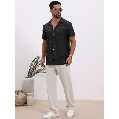 Men's Texture Shirts Short Sleeve Hollow Out Casual Knitted Shirt