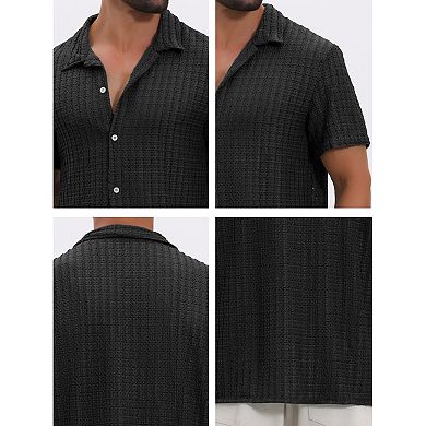 Men's Texture Shirts Short Sleeve Hollow Out Casual Knitted Shirt