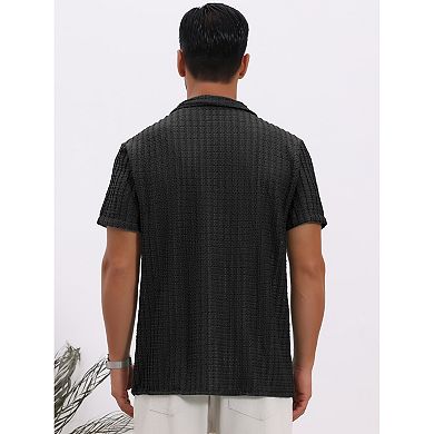 Men's Texture Shirts Short Sleeve Hollow Out Casual Knitted Shirt