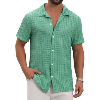 Men's Texture Shirts Short Sleeve Hollow Out Casual Knitted Shirt