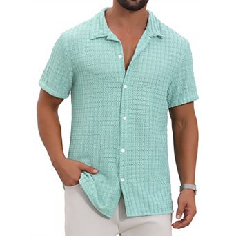 Men's Texture Shirts Short Sleeve Hollow Out Casual Knitted Shirt
