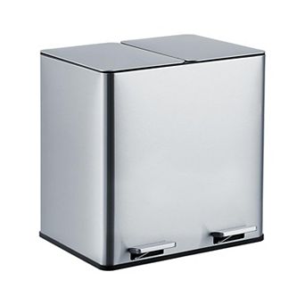 Dual 4 Gal/15L Stainless Steel Recycling Bin with Soft-Close Lid & Step Pedal