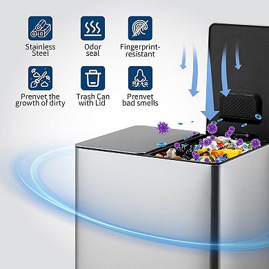 Dual 4 Gal/15L Stainless Steel Recycling Bin with Soft-Close Lid & Step Pedal