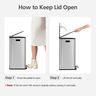 60L Dual Compartment Step Trash Can, 2x8 Gal Stainless Steel Kitchen Recycling Bin