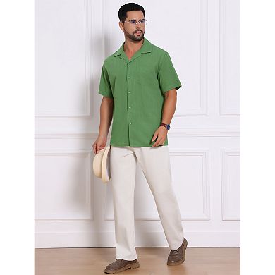 Men's Camp Collar Shirt Chest Pocket Button Down Short Sleeve Cotton Shirts