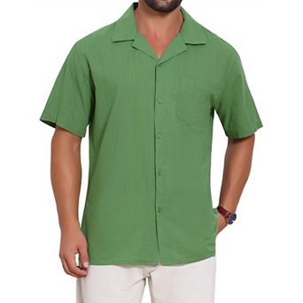 Men's Camp Collar Shirt Chest Pocket Button Down Short Sleeve Cotton Shirts