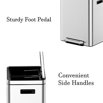 5.3-Gallon x2 Dual Compartment Stainless Steel Recycling Bin, Soft-Close Lids