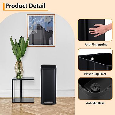 13.2 Gal Stainless Steel Trash Can, Soft-Close Foot Pedal, Fingerprint Resistant