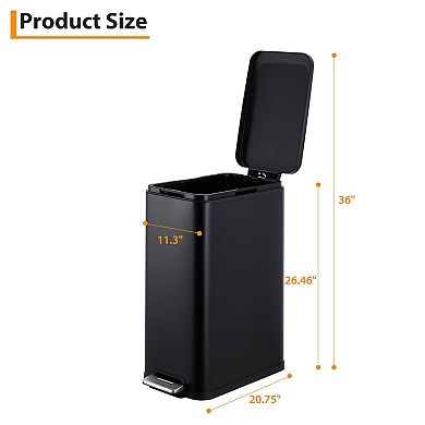 13.2 Gal Stainless Steel Trash Can, Soft-Close Foot Pedal, Fingerprint Resistant