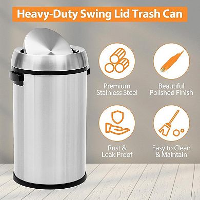 65L Stainless Steel Trash Can, 17 Gal Swing Lid Kitchen & Office Garbage Bin