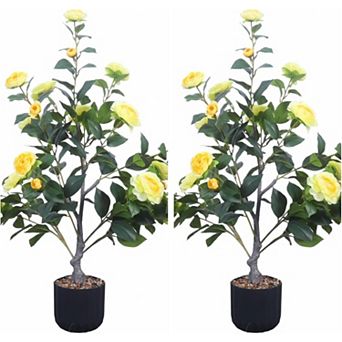 2-Pack Artificial Camellia Trees in Pots, Realistic Floor Plants for Indoor/Outdoor