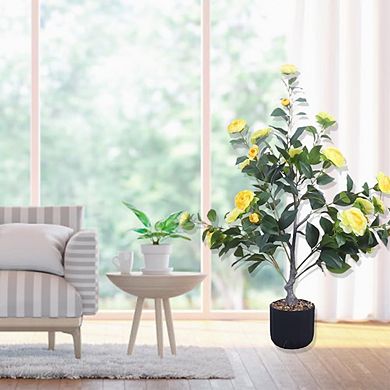 2-Pack Artificial Camellia Trees in Pots, Realistic Floor Plants for Indoor/Outdoor