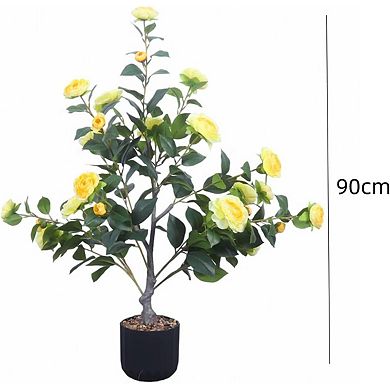 2-Pack Artificial Camellia Trees in Pots, Realistic Floor Plants for Indoor/Outdoor