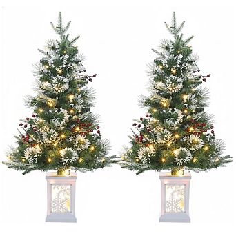 3ft White Fiber Optic Tabletop Christmas Tree with Red Berries, Artificial Holiday Decor