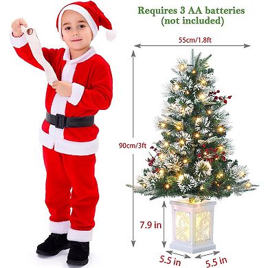 3ft White Fiber Optic Tabletop Christmas Tree with Red Berries, Artificial Holiday Decor
