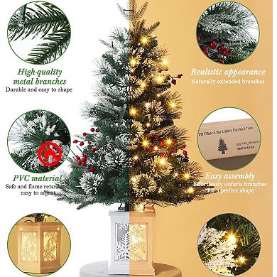 3ft White Fiber Optic Tabletop Christmas Tree with Red Berries, Artificial Holiday Decor