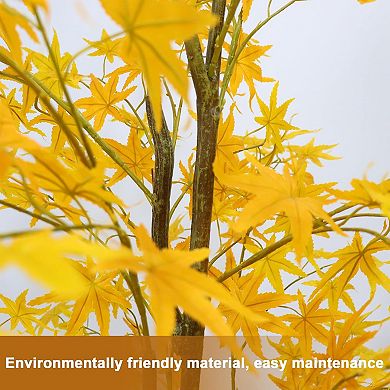 Artificial Yellow Maple Tree in Planter, Realistic Leaves for Home & Office Decor