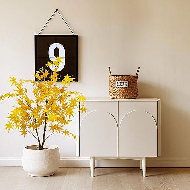 Artificial Yellow Maple Tree in Planter, Realistic Leaves for Home & Office Decor