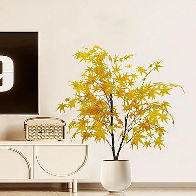 Artificial Yellow Maple Tree in Planter, Realistic Leaves for Home & Office Decor