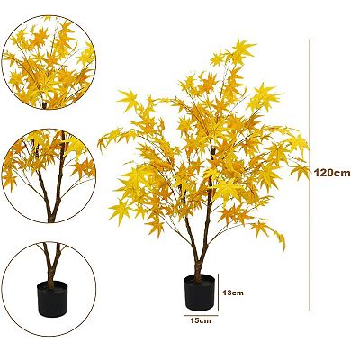 Artificial Yellow Maple Tree in Planter, Realistic Leaves for Home & Office Decor
