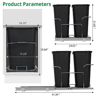 Dual 35QT Pull-Out Trash Can: Under-Cabinet Bin with Quiet Full Extension.