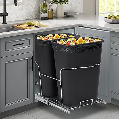 Dual 35QT Pull-Out Trash Can: Under-Cabinet Bin with Quiet Full Extension.