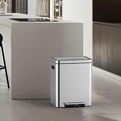 4.8 Gal x2 Stainless Steel Dual Compartment Trash Can, Soft-Close & Fingerprint-Resistant