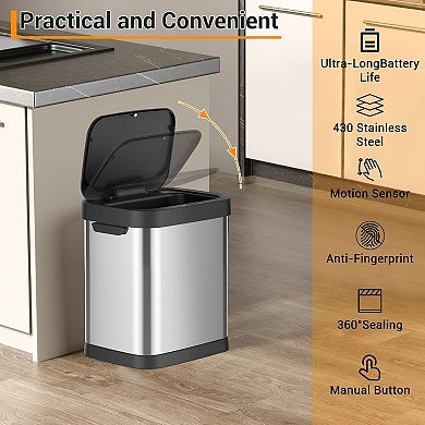 8-Gal Slim Sensor Trash Can, Automatic Stainless Steel Kitchen Bin for Home & Office, Black Silver