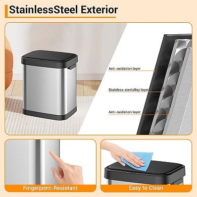8-Gal Slim Sensor Trash Can, Automatic Stainless Steel Kitchen Bin for Home & Office, Black Silver