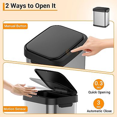 8-Gal Slim Sensor Trash Can, Automatic Stainless Steel Kitchen Bin for Home & Office, Black Silver