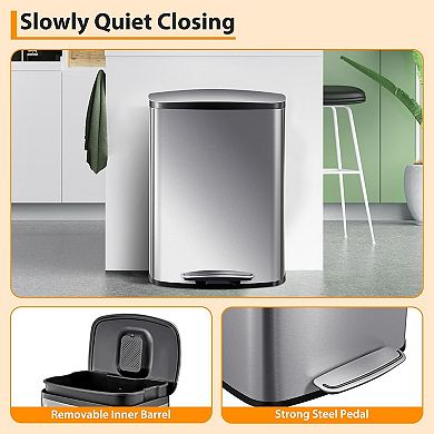 13.2 Gal Stainless Steel Step Trash Can, Fingerprint-Resistant with Soft-Close Lid & Removable Bins