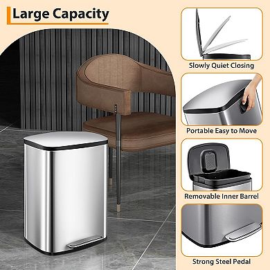 13.2 Gal Stainless Steel Step Trash Can, Fingerprint-Resistant with Soft-Close Lid & Removable Bins