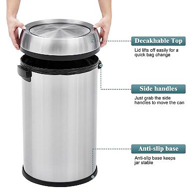 17-Gal Stainless Steel Trash Can, Heavy-Duty Fingerprint-Proof Kitchen & Commercial Bin