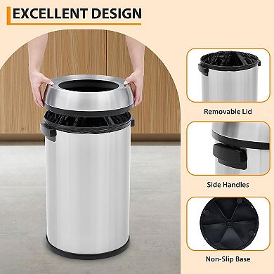 17-Gal Stainless Steel Trash Can, Heavy-Duty Fingerprint-Proof Kitchen & Commercial Bin